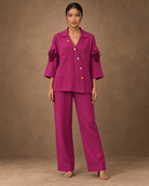 Rangika by House of Somarra — Front view of the fuchsia shirt and matching trousers.