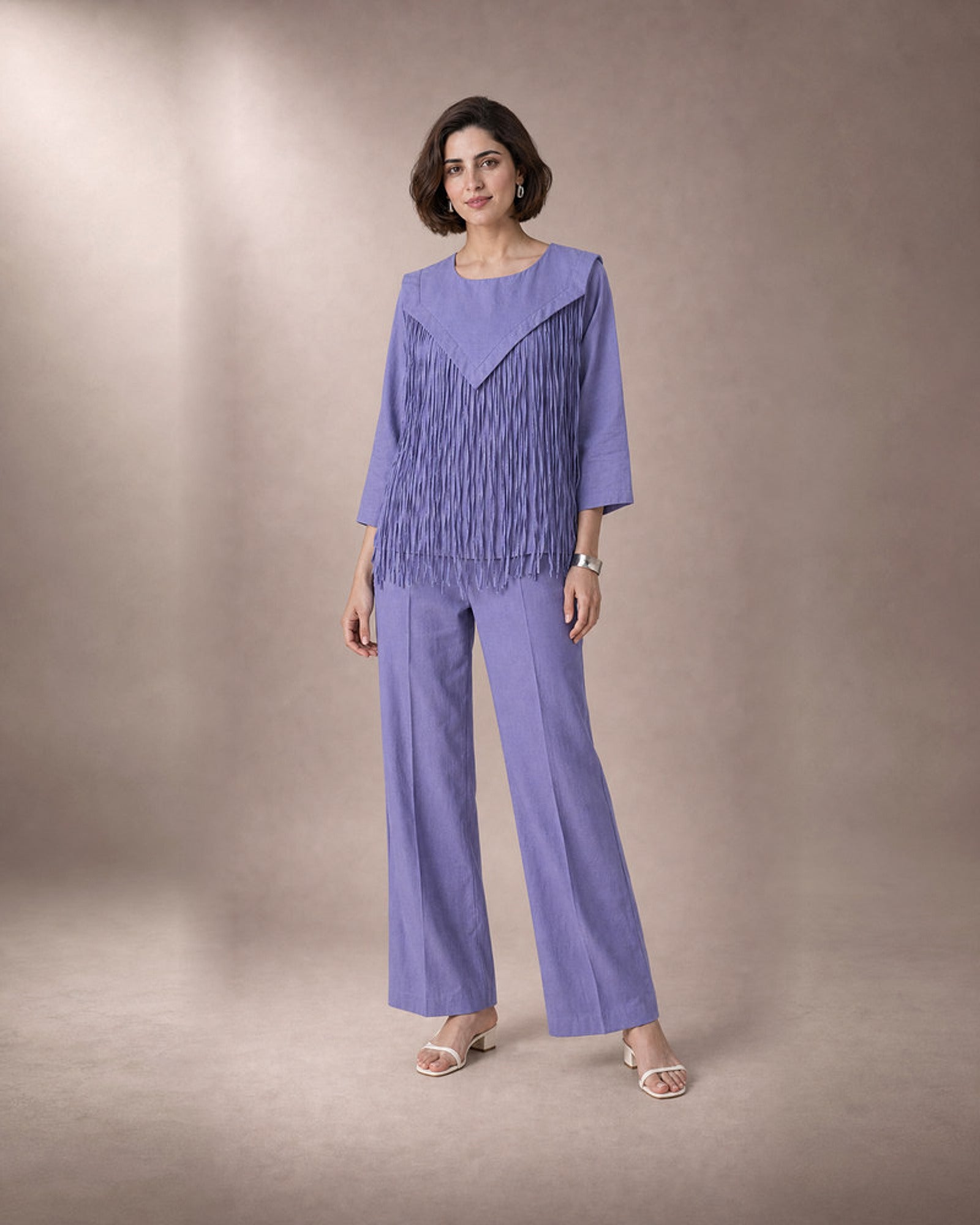 Lasya: Lilac Cascade Fringe Co-ord Set – hero front