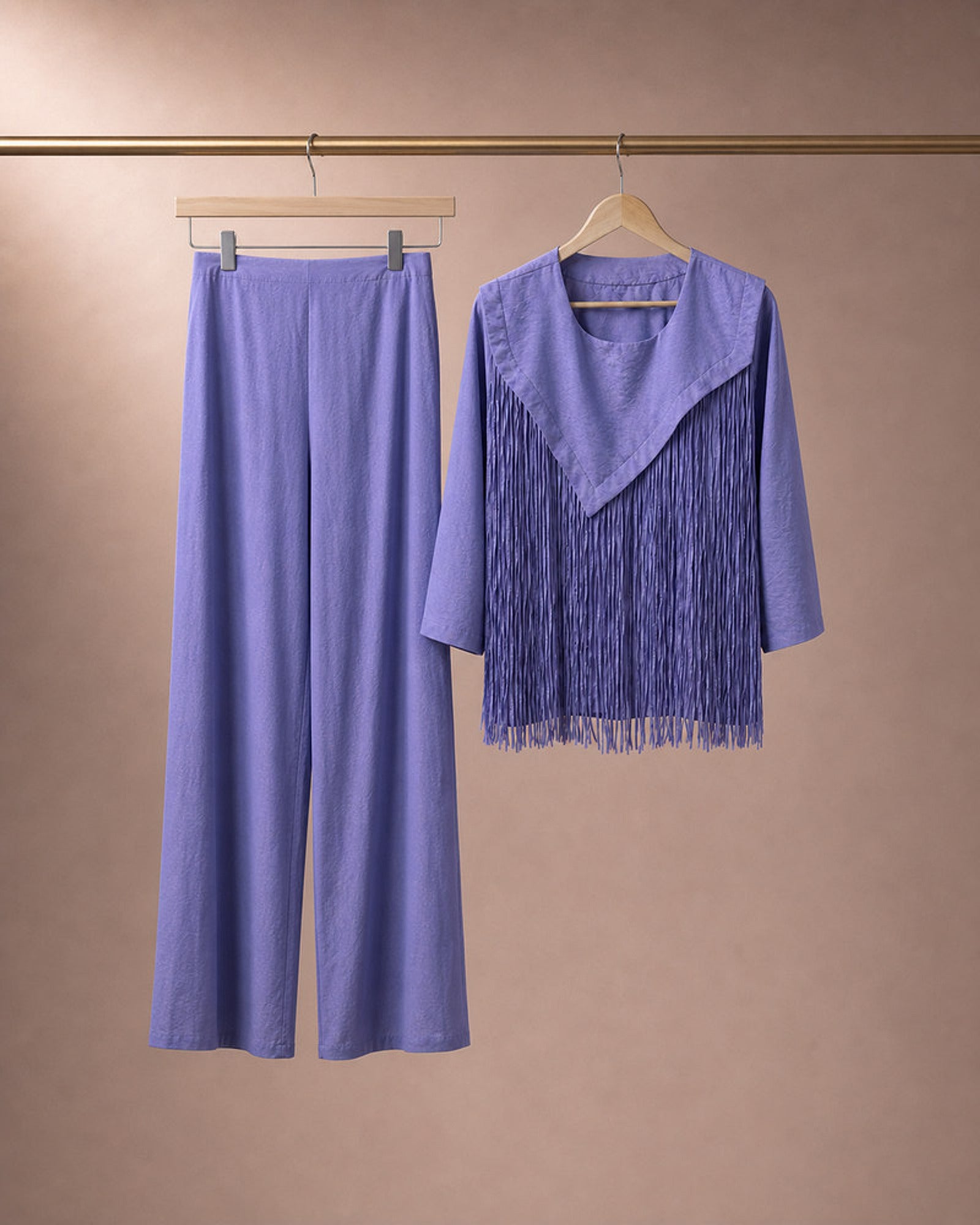 Lasya: Lilac Cascade Fringe Co-ord Set – refined hanger packshot