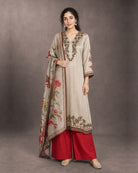 Mahrukh: Champagne Pearlwork Satin-Silk Palazzo Set – hero front