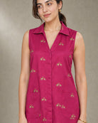 Mrigakshi deep-pink antelope co-ord set – antelope motif and pocket close-up