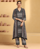 Tirya by House of Somarra — Front view of the striped long kurta and matching trousers.