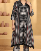 Tirya by House of Somarra — Close-up of the collar and alternating stripe panels.