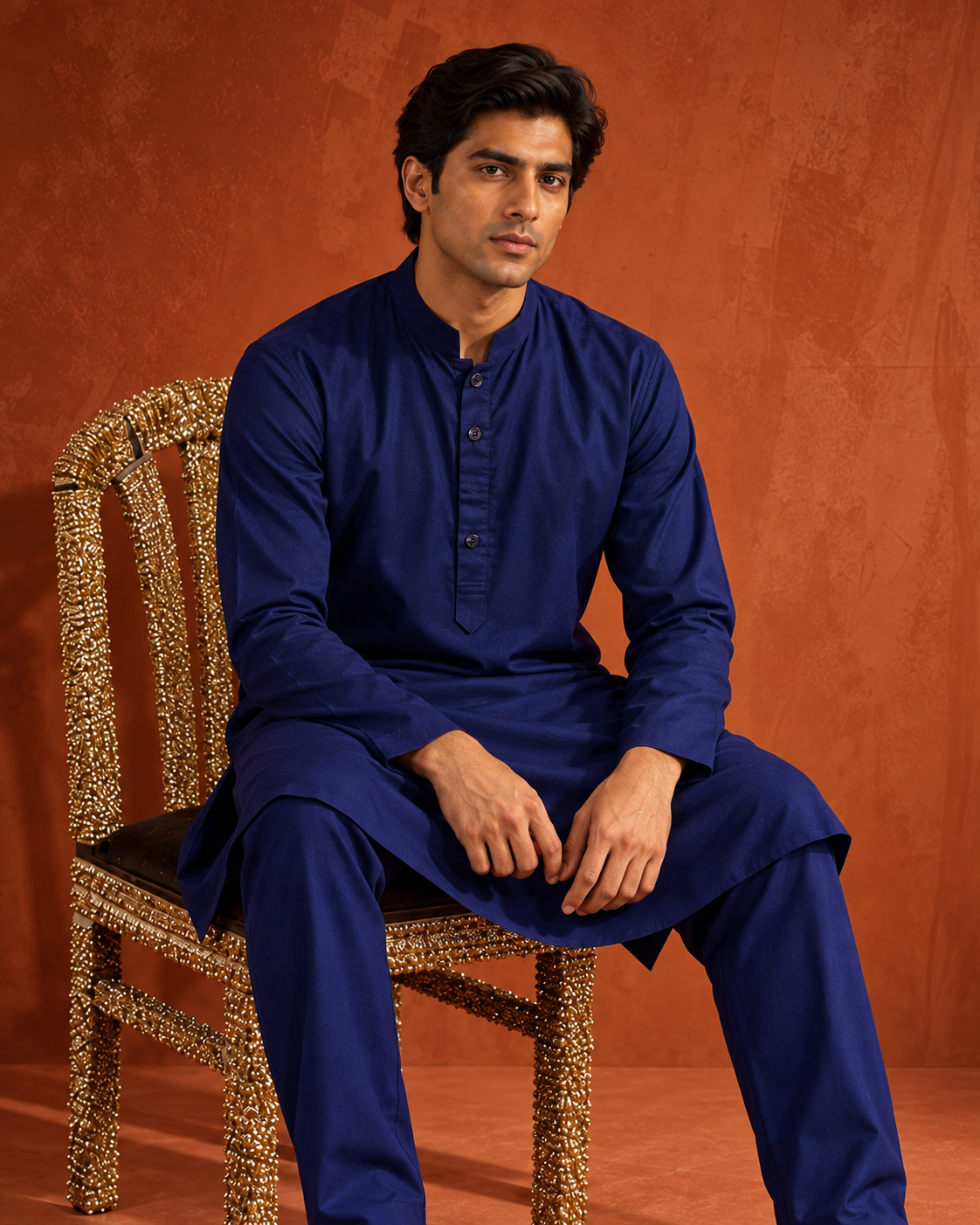 Neel: Deep Blue Men's Kurta Set — portrait view of the kurta set.