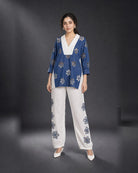 Neelakshi: Blue-and-White Floral Cutwork Co-ord Set – hero front