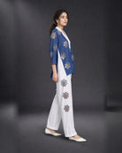 Neelakshi: Blue-and-White Floral Cutwork Co-ord Set – profile or documented back