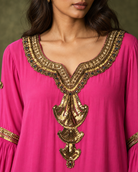 Amoli by House of Somarra — Close-up of the ornate gold-toned neckline embroidery.