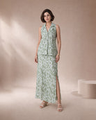 Olivara: Olive Abstract Cotton-Georgette Top & Skirt Set – hero front
