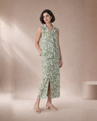 Olivara: Olive Abstract Cotton-Georgette Top & Skirt Set – profile or documented back