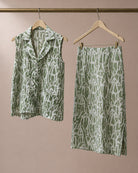 Olivara: Olive Abstract Cotton-Georgette Top & Skirt Set – refined hanger packshot