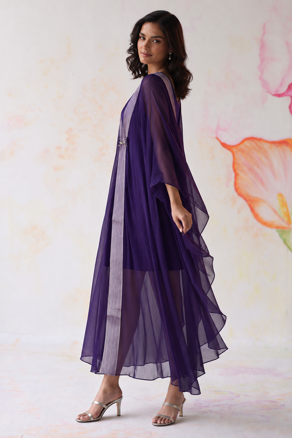 Ametra by House of Somarra — Side view showing the loose sheer purple silhouette.