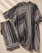 Vayra by House of Somarra — Flat-lay view of the striped tunic and matching trousers.