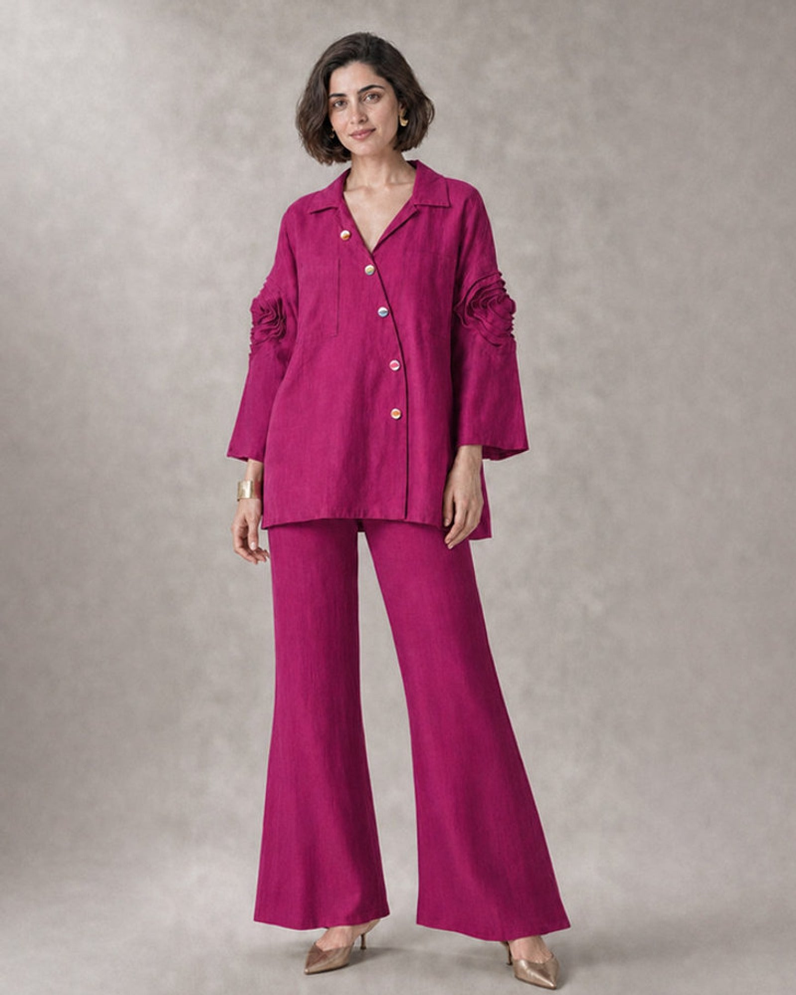 Rangika: Fuchsia Sculpted Linen-Cotton Co-ord Set – hero front