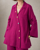 Rangika: Fuchsia Sculpted Linen-Cotton Co-ord Set – embellishment close-up