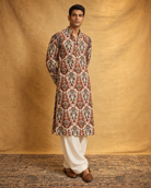 Riwaaz: Rust Printed Embroidered Men's Kurta Set — full-length view of the set.
