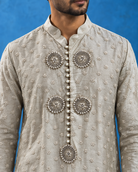 Ruhan: Silver Sage Medallion Men's Kurta Set — close-up of the garment details.