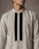 Sarmad: Silver Greige Panelled Men's Kurta Set — close-up of the garment details.