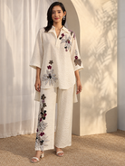 Ivory Floral Embroidered Shirt & Straight Pant Co-ord Set — Product photo 1