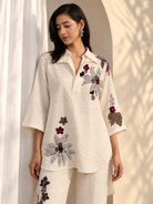 Ivory Floral Embroidered Shirt & Straight Pant Co-ord Set — Product photo 2