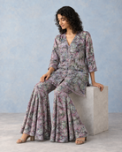 Blue-Grey Floral Shirt & Flared Pant Co-ord Set — Product photo 3