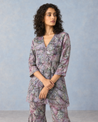 Blue-Grey Floral Shirt & Flared Pant Co-ord Set — Product photo 5