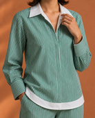 Teal Contrast-Trim Shirt & Straight Pant Co-ord Set — Product photo 3