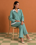 Teal Contrast-Trim Shirt & Straight Pant Co-ord Set — Product photo 5