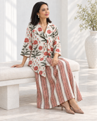 Ivory Floral Wrap Shirt & Striped Pant Co-ord Set — Product photo 2