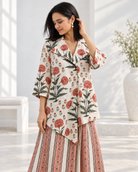 Ivory Floral Wrap Shirt & Striped Pant Co-ord Set — Product photo 3