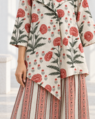 Ivory Floral Wrap Shirt & Striped Pant Co-ord Set — Product photo 4