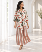Ivory Floral Wrap Shirt & Striped Pant Co-ord Set — Product photo 5