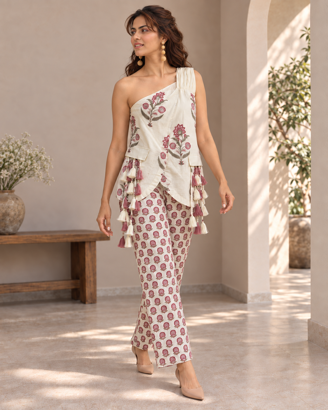 Ivory Botanical Top & Geometric Pant Co-ord Set — Product photo 3