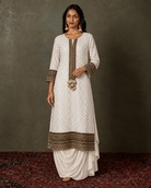 Hemika: Ivory Antique-Gold Buti & Tassel Kurta-Draped Skirt Set — product photo 1