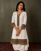 Hemika: Ivory Antique-Gold Buti & Tassel Kurta-Draped Skirt Set — product photo 3
