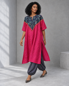 Ketaki: Fuchsia & Indigo Embellished Leaf-Yoke Dhoti Set — product photo 2