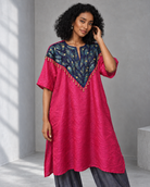 Ketaki: Fuchsia & Indigo Embellished Leaf-Yoke Dhoti Set — product photo 3