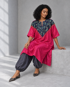 Ketaki: Fuchsia & Indigo Embellished Leaf-Yoke Dhoti Set — product photo 4