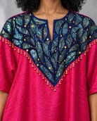 Ketaki: Fuchsia & Indigo Embellished Leaf-Yoke Dhoti Set — product photo 5
