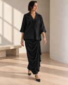Nishika: Black Relaxed Shirt & Cowled Skirt Co-ord Set — product photo 2