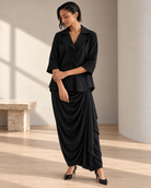 Nishika: Black Relaxed Shirt & Cowled Skirt Co-ord Set — product photo 3