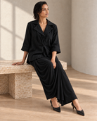 Nishika: Black Relaxed Shirt & Cowled Skirt Co-ord Set — product photo 4