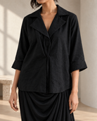 Nishika: Black Relaxed Shirt & Cowled Skirt Co-ord Set — product photo 5