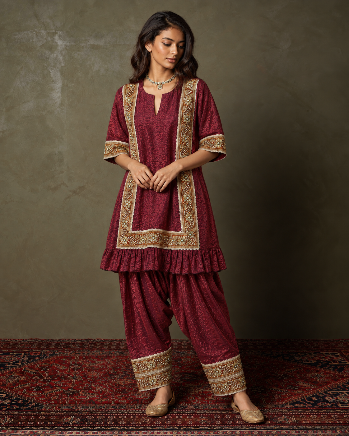 Saira by House of Somarra — Burgundy Salwar Kameez, product photo 4.