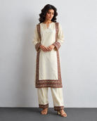 Roshni by House of Somarra — Ivory Burgundy Floral Border Straight Set, product photo 3.
