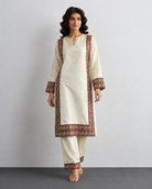 Roshni by House of Somarra — Ivory Burgundy Floral Border Straight Set, product photo 4.