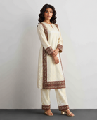 Roshni by House of Somarra — Ivory Burgundy Floral Border Straight Set, product photo 5.
