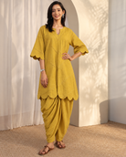 Kesari by House of Somarra — Mustard Scallop Top Dhoti Co-ord, product photo 1.