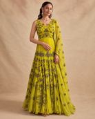 Zinnia Lime-Yellow Anarkali Set by House of Somarra — Yellow Antique Gold Vine Anarkali, product photo 5.