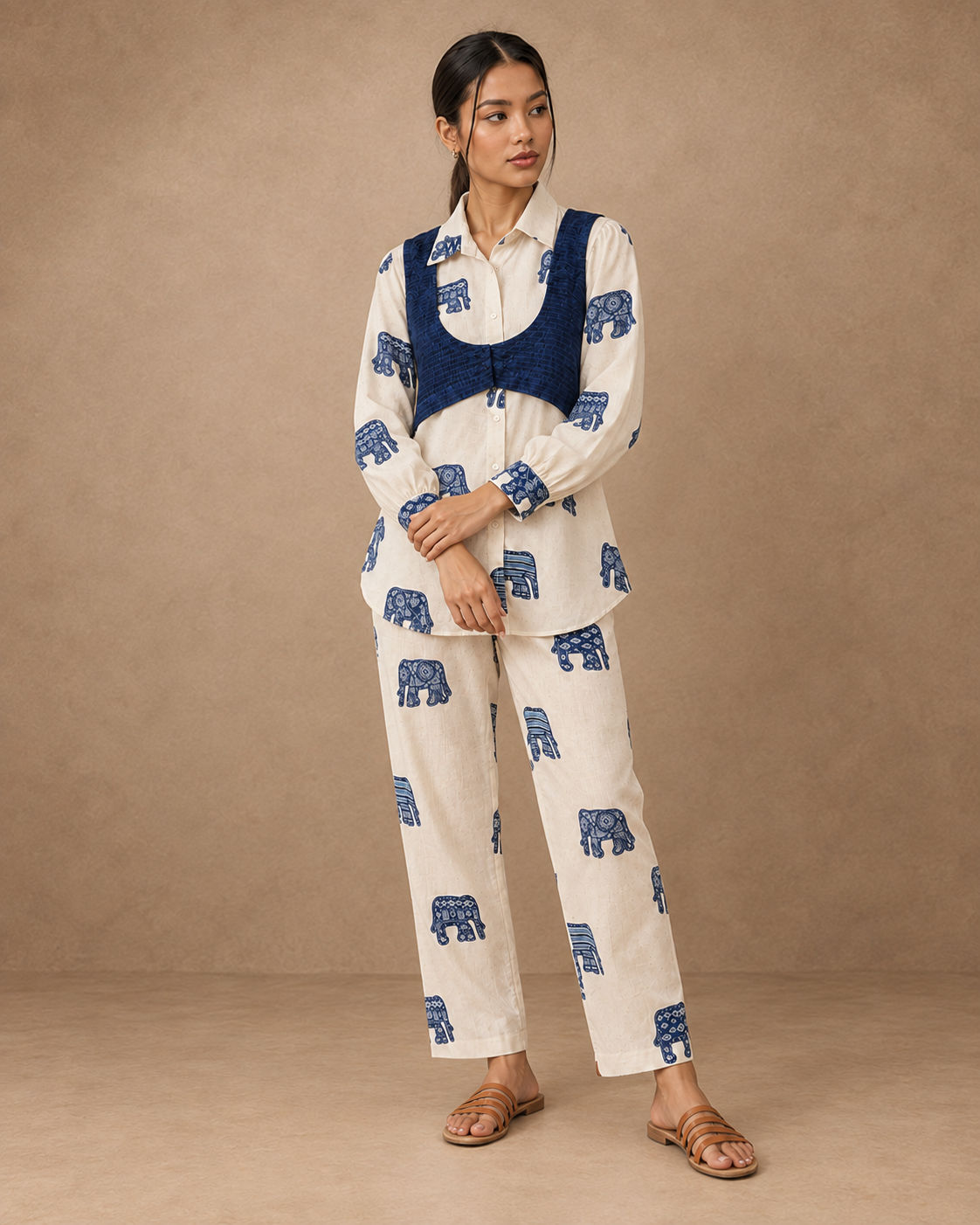 Gajra by House of Somarra — Ivory Navy Elephant Motif Co-ord, product photo 5.