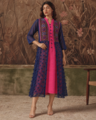 Naavya by House of Somarra — Navy Geometric Embroidered Sheer Tunic Set, product photo 1.